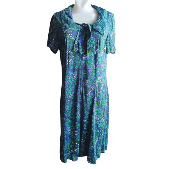 M/L True Vintage 1970's MooMoo Dress Lane Bryant Floral Square Neckline Groovy - Picture 2 of 7
